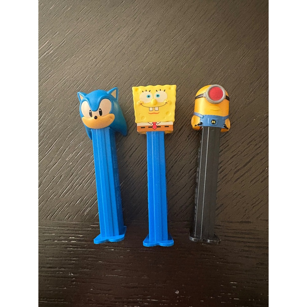 Lot of 3 PEZ Dispensers Sonic 
/Hedgehog SpongeBob SquarePants Minion Mixed Set